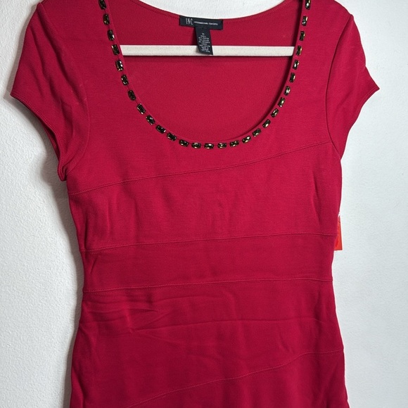 (T6)INC INTERNATIONAL CONCEPTS Women's Sparkly Red Midi Dress with Rhinestones,M - Picture 2 of 11